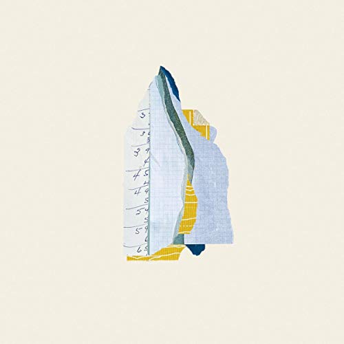 The image depicts a vinyl record sleeve with a torn, layered design. A concise, descriptive alt text for the image could be: "Torn vinyl record sleeve with layered blue, yellow, and white design."