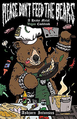 Cookbook cover: a cartoon bear chef cooking, with metal-themed details.