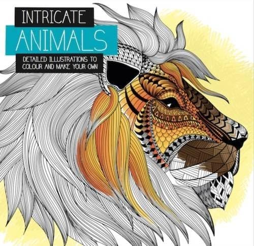 Detailed black and white illustration of a lion’s head with ornate patterns.
