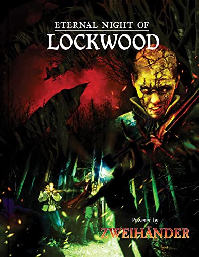 Book cover featuring a cracked-faced man and warriors in a dark, red-sky forest.