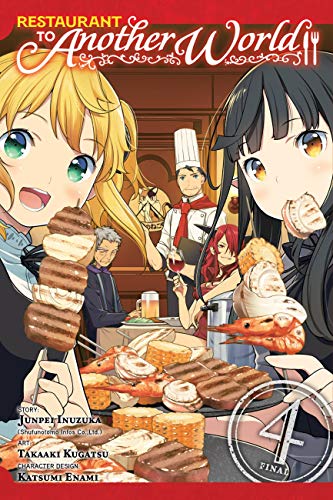 Anime-style cover for “Restaurant to Another World, Vol. 4” with food.