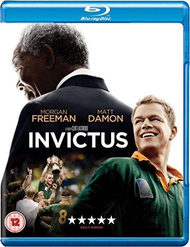 Blu-ray cover for "Invictus" featuring Morgan Freeman and Matt Damon.