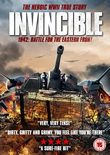 DVD cover for "Invincible" featuring a tank amidst flames and war planes in the background.