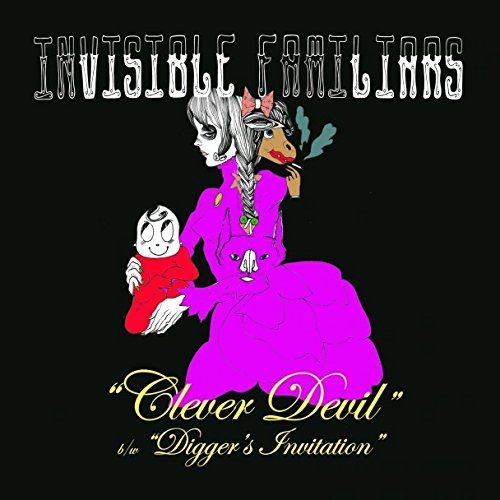 Vinyl record cover with cartoon illustration of woman holding a baby on a black background.