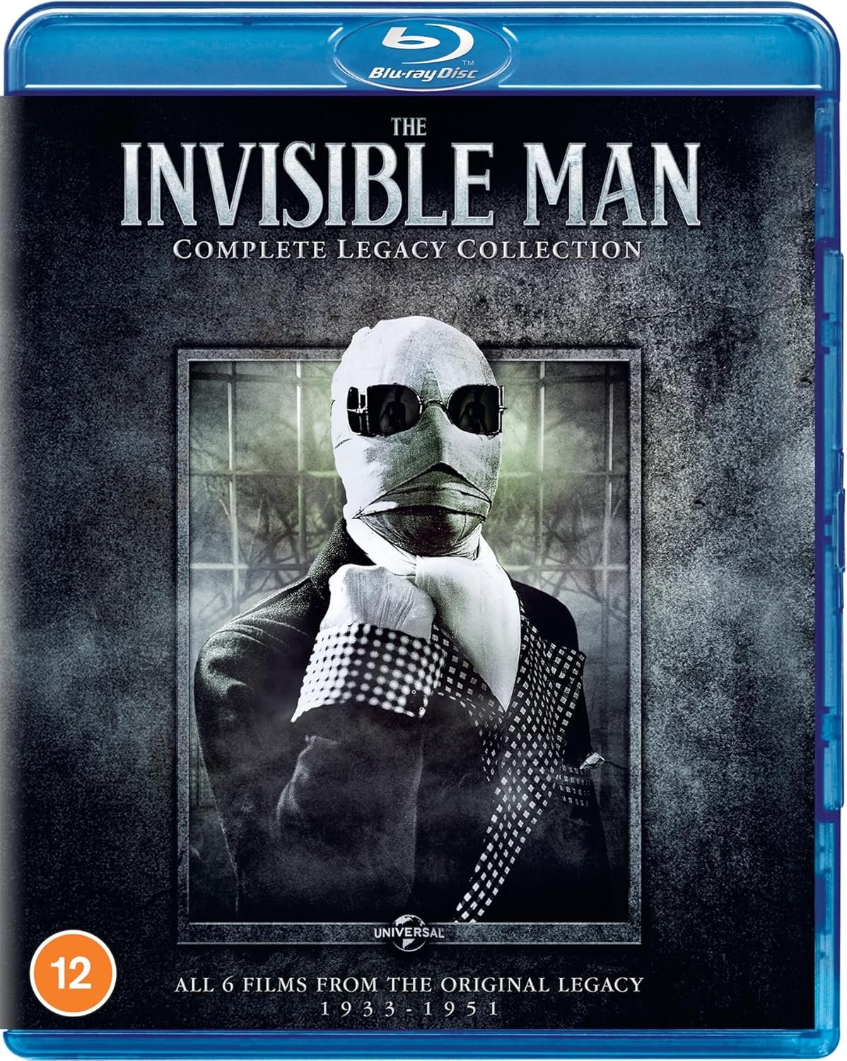 Blu-ray cover for The Invisible Man Complete Legacy Collection featuring a bandaged, sunglass-wearing figure.
