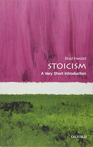 Book cover: "Stoicism" by Brad Inwood, with abstract pink, white, and green blocks.