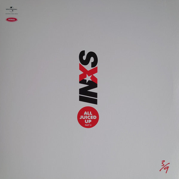 INXS "All Juiced Up Part Two" vinyl record cover, white with red and black text.