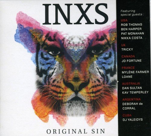 INXS "Original Sin" CD cover with a colorful tiger and text listing guests.