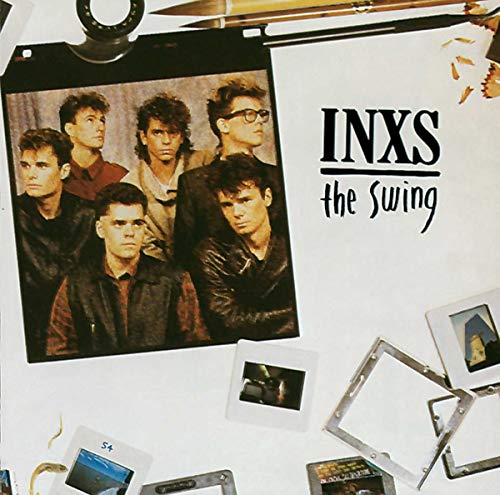 INXS “The Swing” vinyl album cover with band photo and film strips.
