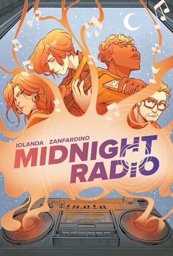 “Midnight Radio” book cover with illustrated characters and a boombox.