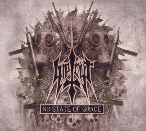 CD cover: skulls, gas masks, and spiky metal design with band logo.