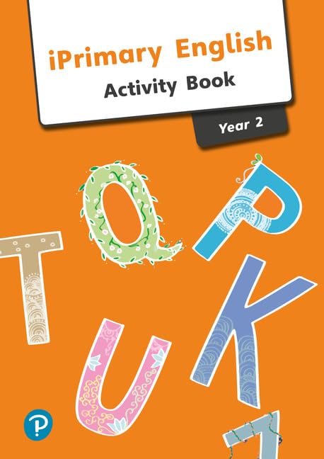 iPrimary English Activity Book Year 2 cover with decorative letters on an orange background.