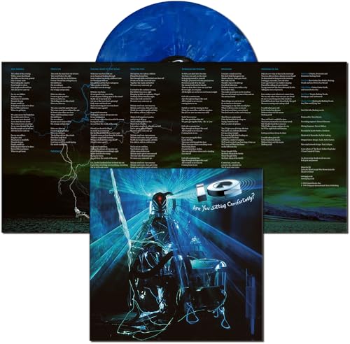 Blue vinyl record and open gatefold sleeve with song lyrics and artwork.