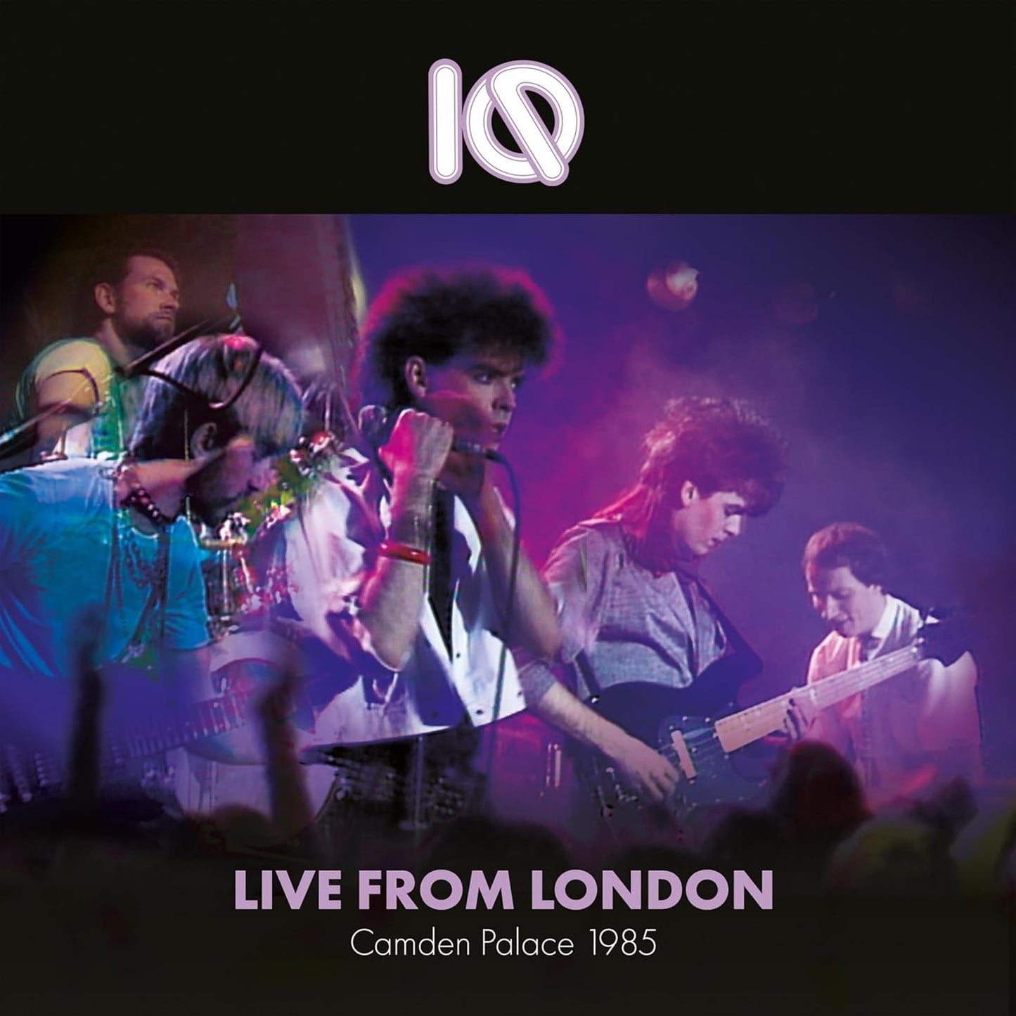 Iq band performing live on stage in 1985, CD cover art.