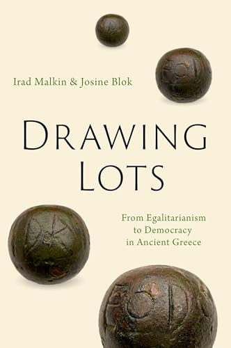 Book cover with title “Drawing Lots” and four ancient voting stones.