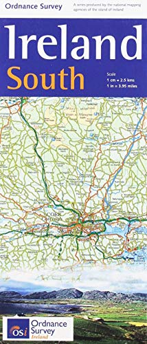 Folded map of Southern Ireland with roads, cities, and mountains.
