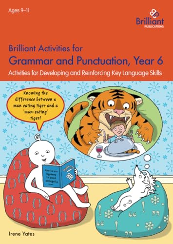 Year 6 grammar and punctuation workbook cover with cartoon tiger and boy.