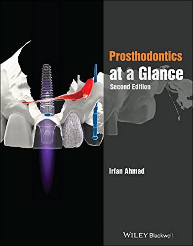 Book cover: "Prosthodontics at a Glance," second edition, with dental imagery.