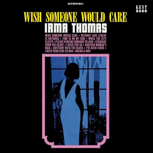 Irma Thomas album cover: a silhouetted woman framed in pink, black background.