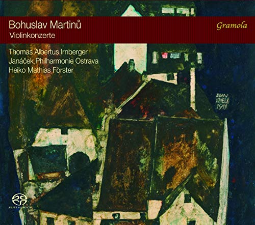 CD cover for Bohuslav Martinů violin concertos, abstract building image.