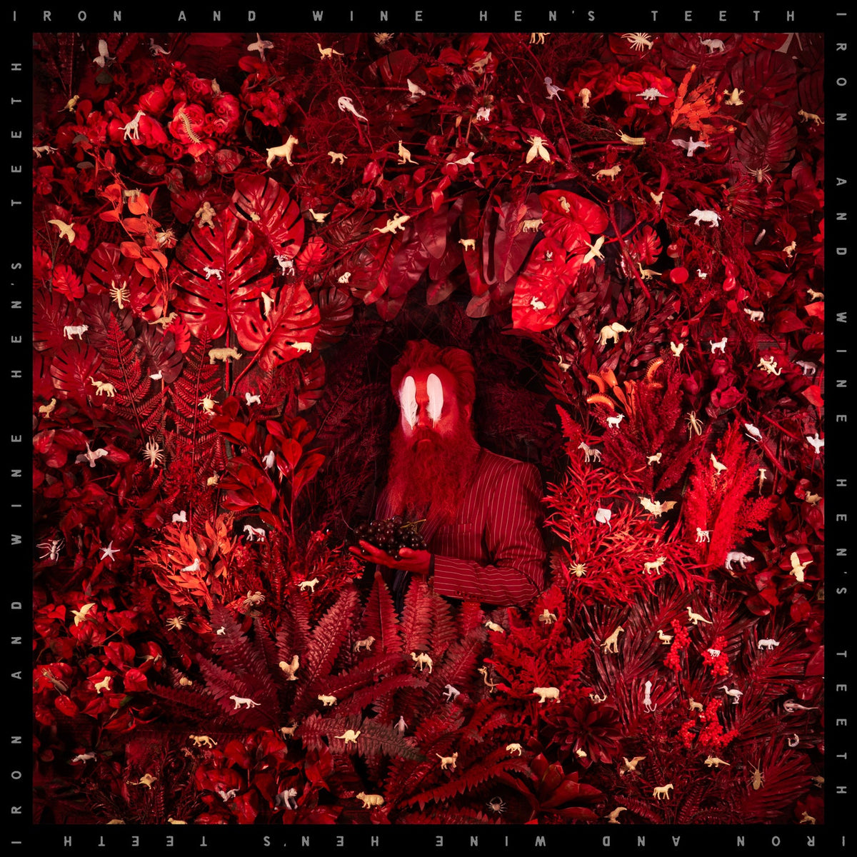 Album cover for Iron & Wine’s “Hens Teeth” featuring a man in foliage.