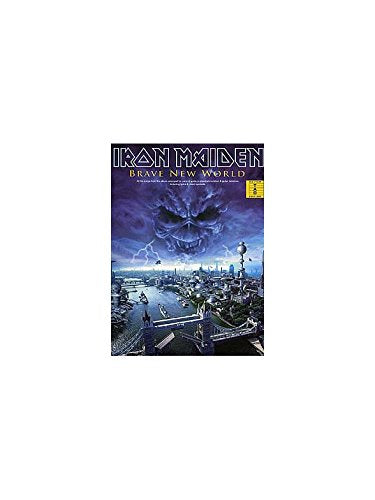 Iron Maiden "Brave New World" guitar tab book cover with futuristic city.