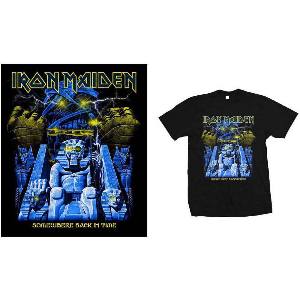 Black Iron Maiden t-shirt with colorful Egyptian-themed graphic design.