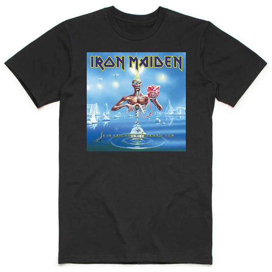 Black Iron Maiden t-shirt with album artwork, worn by a man.