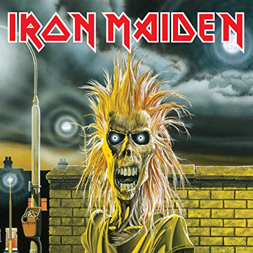 Iron Maiden album cover featuring Eddie, a skeletal figure, against a cityscape.
