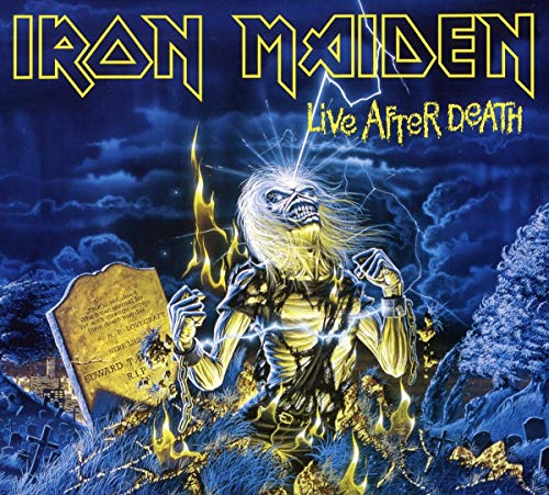 Iron Maiden "Live After Death" album cover with Eddie rising from a grave.