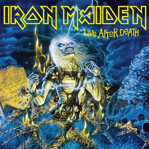 Iron Maiden “Live After Death” vinyl cover: skeletal figure in a graveyard.