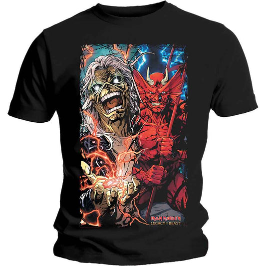 Black t-shirt with Iron Maiden’s “Duality” artwork featuring Eddie as angel and devil.