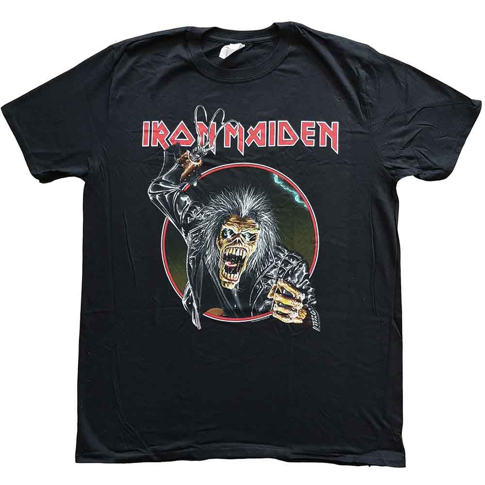 Man wearing black Iron Maiden t-shirt with Eddie graphic.
