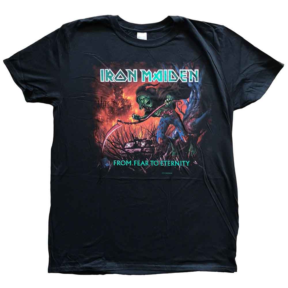 Man wearing black Iron Maiden “From Fear to Eternity” album t-shirt.