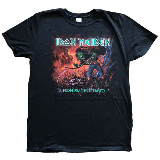 Man wearing black Iron Maiden “From Fear to Eternity” album t-shirt.