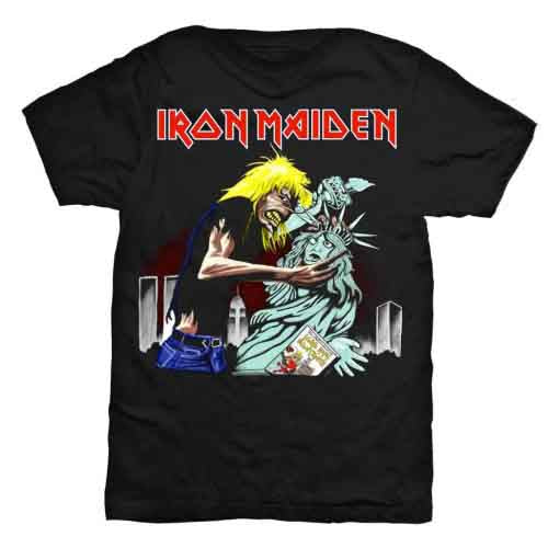 Black Iron Maiden t-shirt with Eddie graphic, modeled on a man.