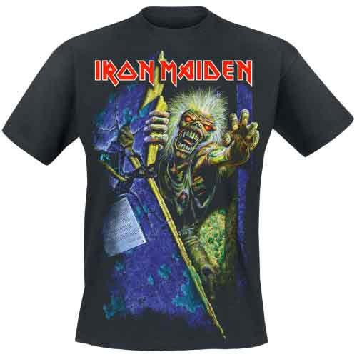 Man wearing a black Iron Maiden t-shirt with Eddie artwork.