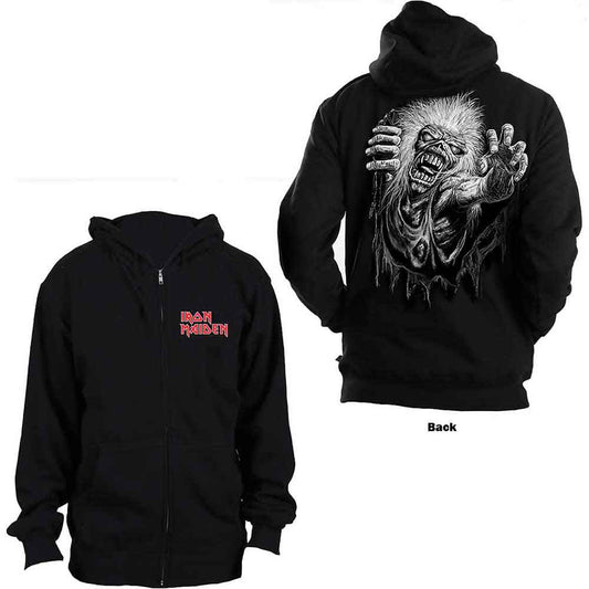 Black Iron Maiden zip hoodie with Eddie artwork on the back.