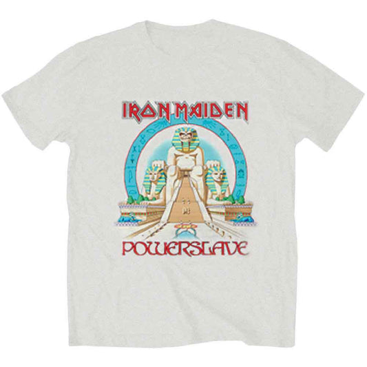 Man wearing a grey Iron Maiden t-shirt with Egyptian imagery.