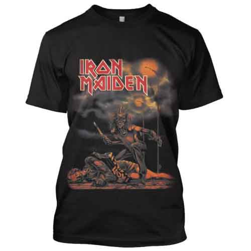 Black Iron Maiden t-shirt with a detailed, colorful graphic on the front.
