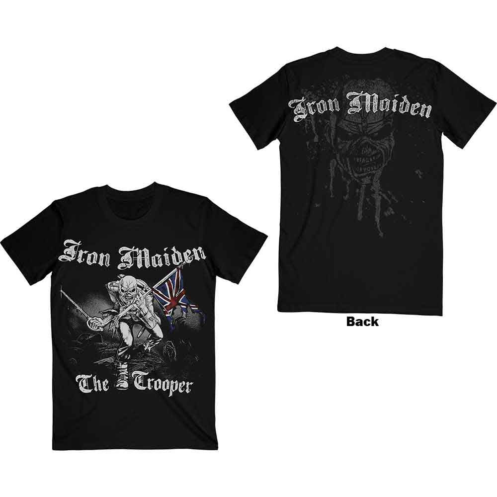 Black t-shirt with Iron Maiden’s “The Trooper” sketched design.