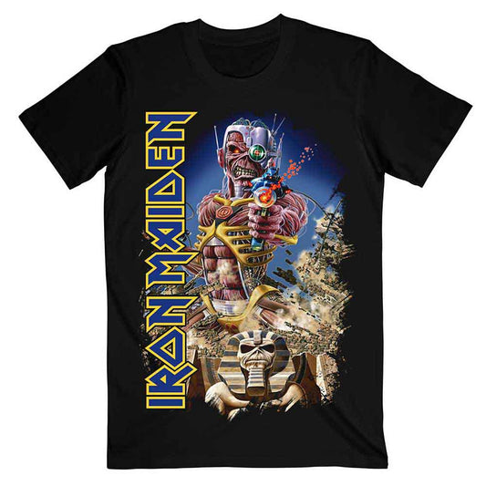 Black t-shirt with Iron Maiden’s “Somewhere Back in Time” album art.