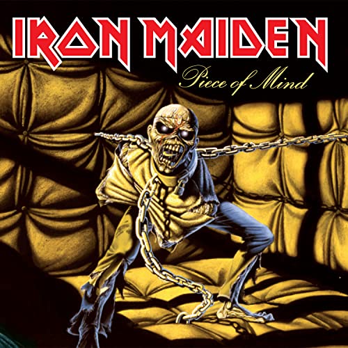 Iron Maiden “Piece of Mind” album cover with Eddie the Head restrained.