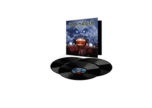 Iron Maiden "Rock in Rio" vinyl record with album cover displayed.