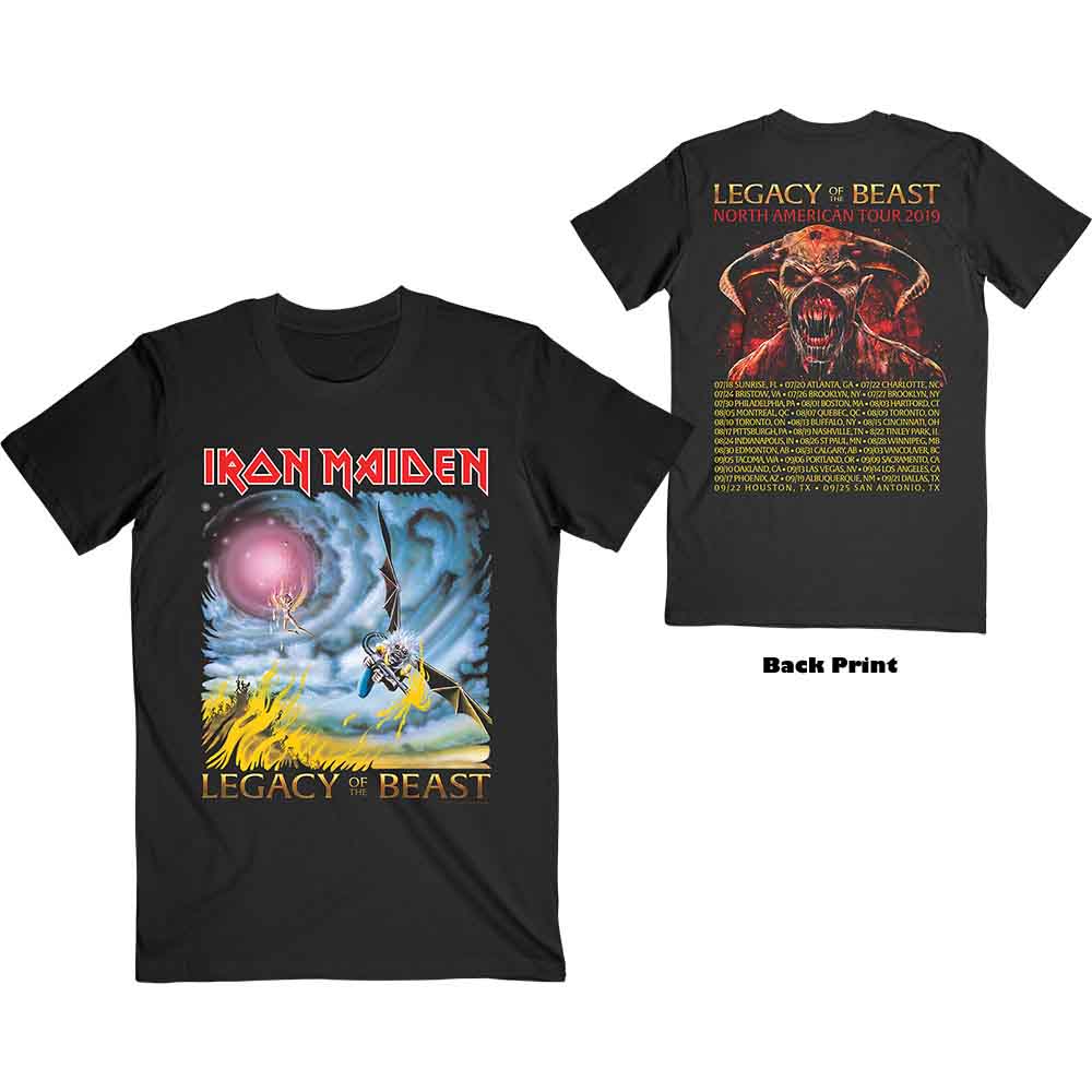 Black Iron Maiden t-shirt with "Flight of Icarus" artwork, worn by a man.