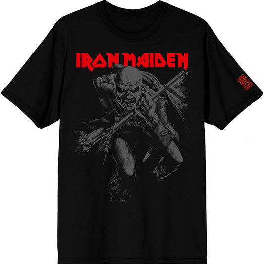 Grey Iron Maiden t-shirt with "Trooper" design and sleeve print, size small.