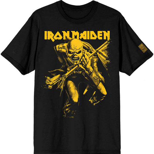 Black Iron Maiden t-shirt with yellow "50 Trooper" crop sleeve print, X-Large.