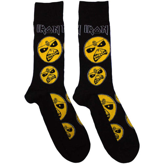 Black ankle socks featuring the Iron Maiden Piece of Mind album cover graphic.