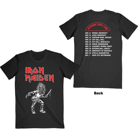 Black Iron Maiden t-shirt with Eddie image from 1980 Autumn tour back print.