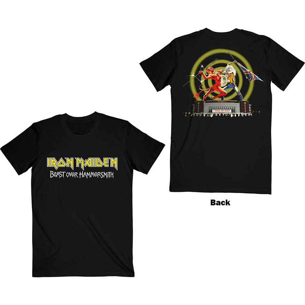 Black t-shirt with large back print of Iron Maiden’s Eddie and the Devil.